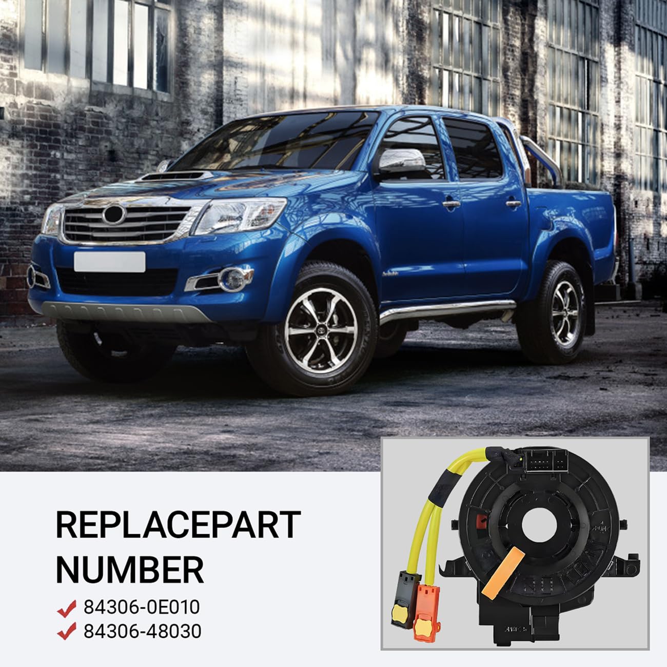 Clock-Spring， Compatible with Toyota Camry, Corolla, RAV4, Tacoma, Tundra, Prius, Sienna, 4Runner, Highlander, Avalon, Yaris, Sequoia, Matrix, Prado; Fits Part# 84306-48030/06140/0E010