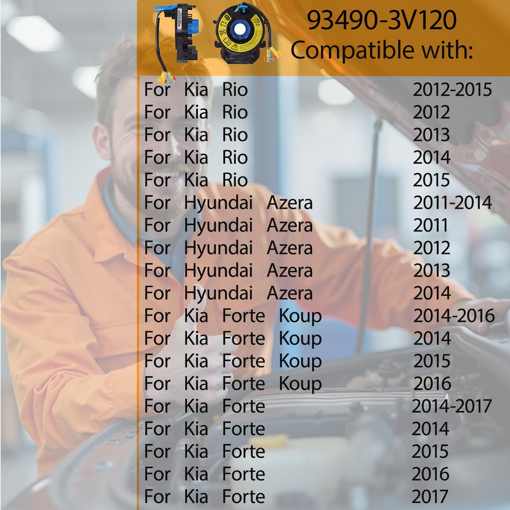 Replacement Wiring Harnesses Clcok-Spring for Kia Forte/Soul 2014 2015 2016 2017 2018, Rio 2012 2013 2014 2015, for Hyundai Azera 2012 2013 2014 2015 Fits Part# 93490-3V120