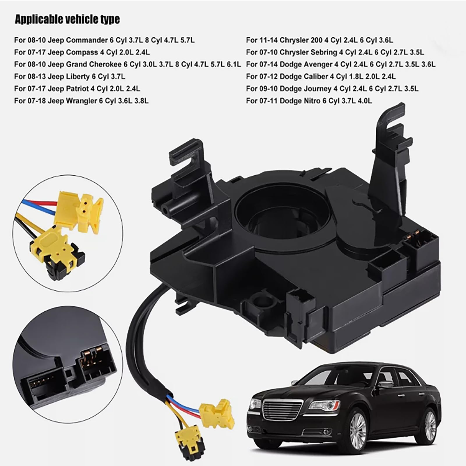 5156106AD 05156106AF Replace Parts Clock-SpringOEM 5156106AF with Angle Sensor for Jeep Wrangler JK 2007-2018,for Chrysler 200 and Fit Dodge