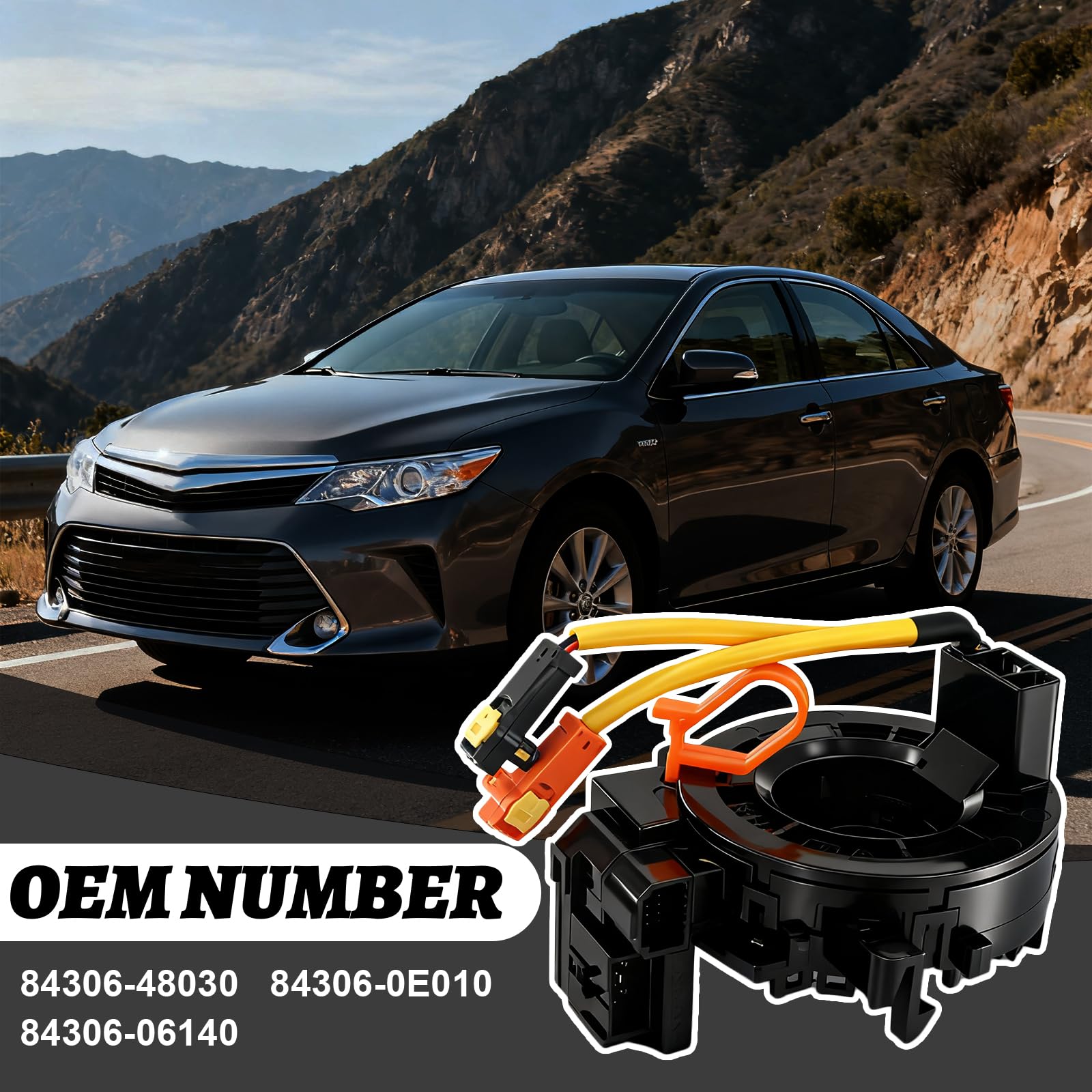 Replacement Steering Wheel Wire Harness for Toyota Camry Corolla, RAV4, Tacoma Tundra Prius Sienna 4Runner Highlander Avalon Yaris Sequoia Matrix Prado 84306-48030 84306-0E010 84306-06140