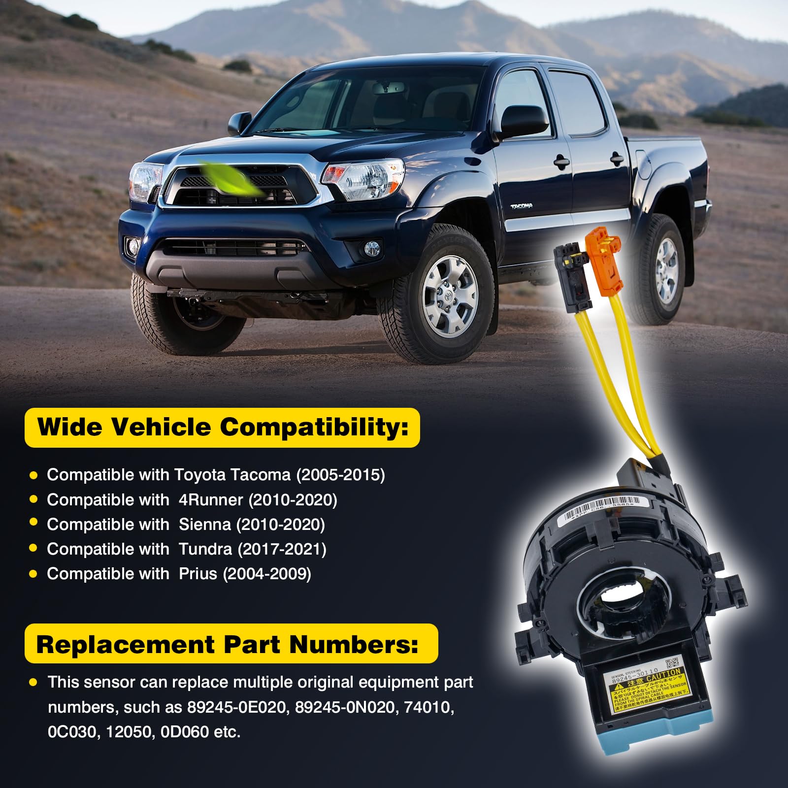 89245-30110 Steering Angle Sensor Replacement for Toyota Tacoma 2005-2015, for 4Runner 2010-2020, Sienna 2010-2020, Tundra 2017-2021, Prius 2004-2009 89245-0E020/89245-0N020/74010/0C030/12050/0D060