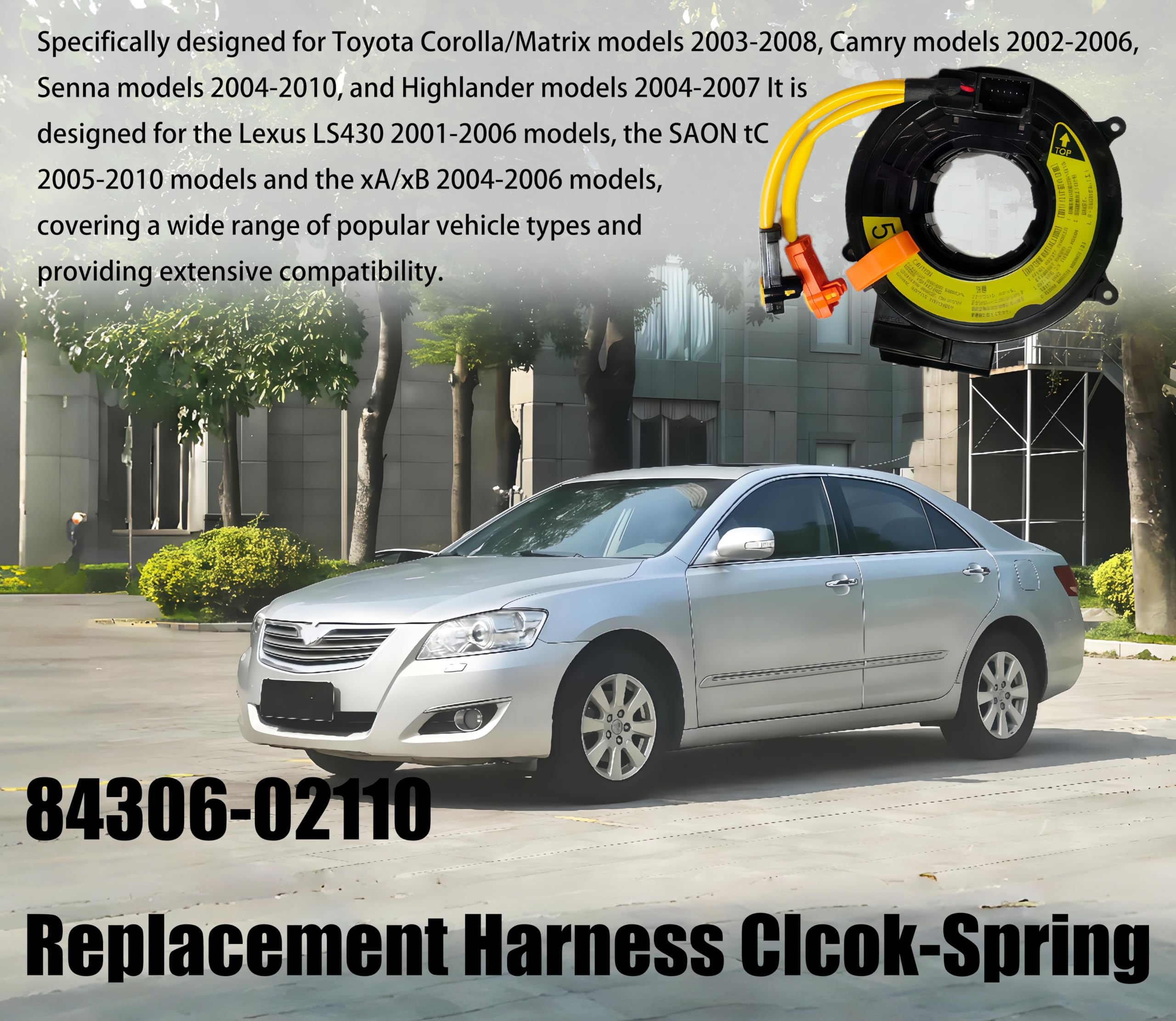 84306-02110 Wire Spring Harness Compatible with Toyota Corolla/Matrix (2003–2008), Camry (2002–2006), Sienna (2004–2010), Highlander (2004–2007), Lexus LS430 (2001–2006), Scion tC/xA/xB (2004–2010)