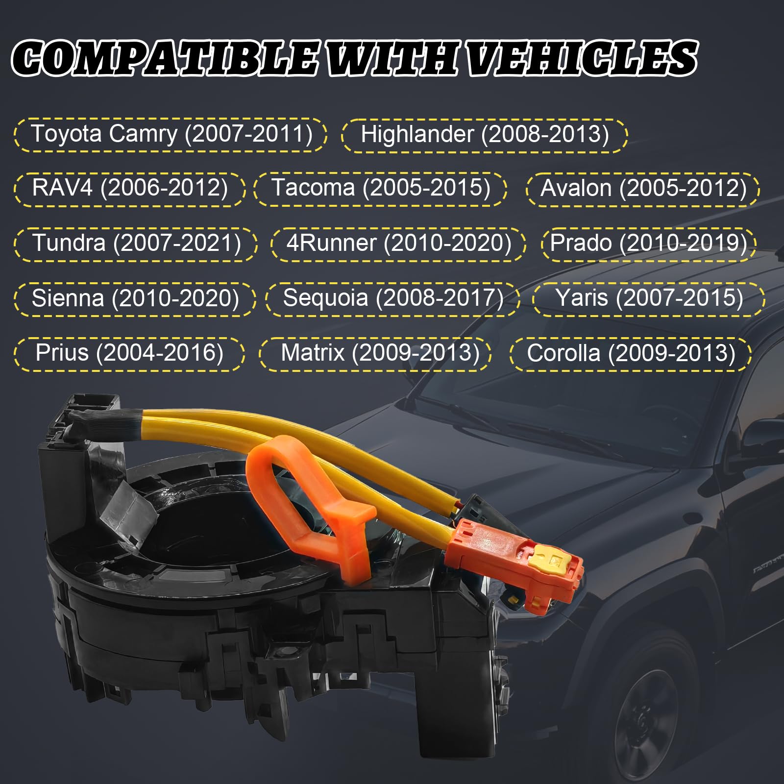 Replacement Steering Wheel Wire Harness for Toyota Camry Corolla, RAV4, Tacoma Tundra Prius Sienna 4Runner Highlander Avalon Yaris Sequoia Matrix Prado 84306-48030 84306-0E010 84306-06140