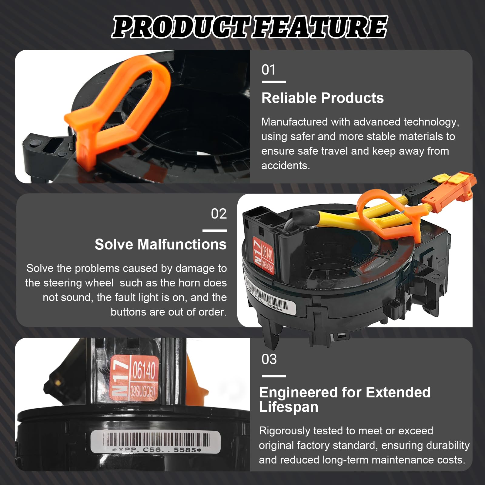 Replacement Steering Wheel Wire Harness for Toyota Camry Corolla, RAV4, Tacoma Tundra Prius Sienna 4Runner Highlander Avalon Yaris Sequoia Matrix Prado 84306-48030 84306-0E010 84306-06140