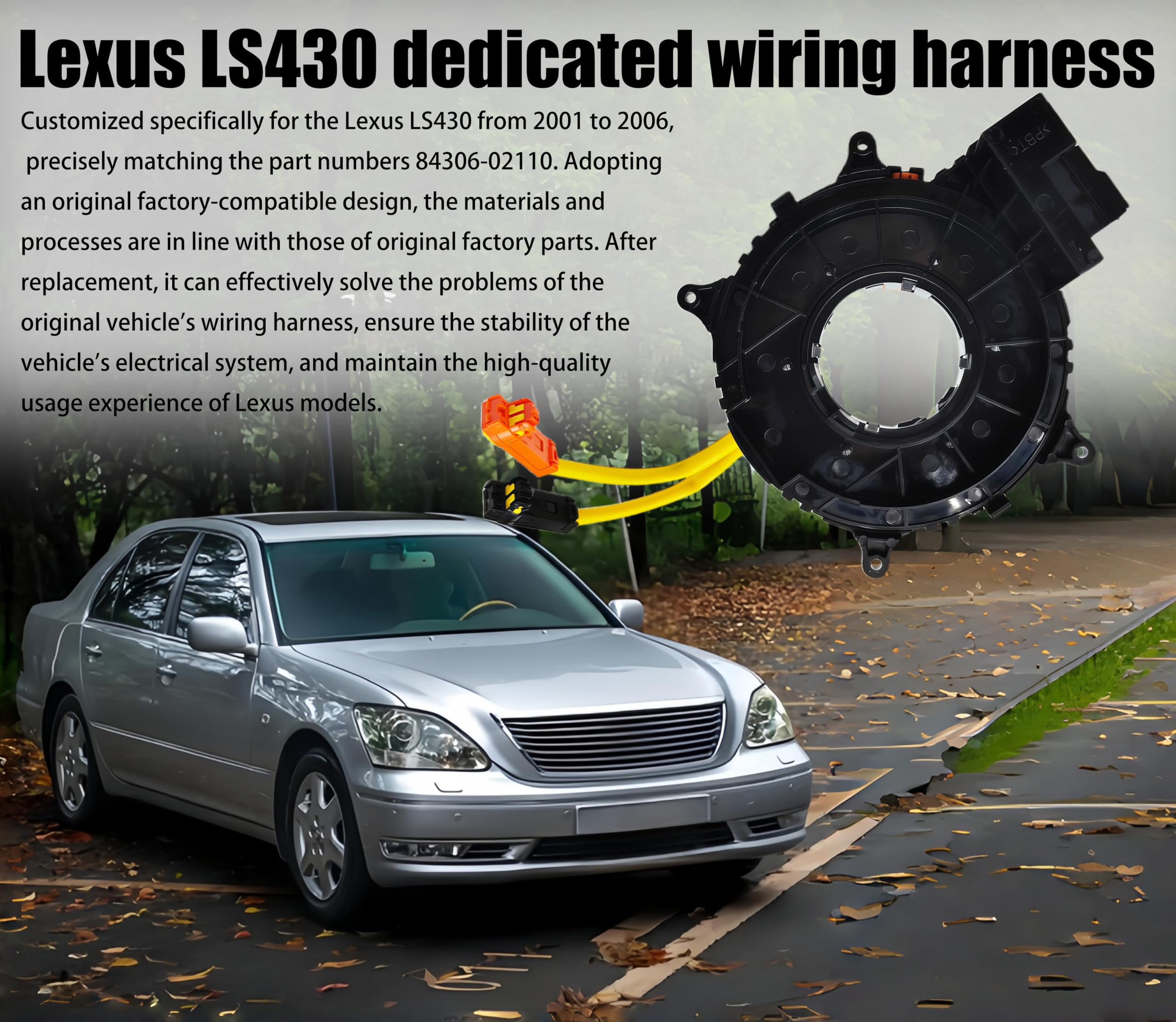 84306-02110 Wire Spring Harness Compatible with Toyota Corolla/Matrix (2003–2008), Camry (2002–2006), Sienna (2004–2010), Highlander (2004–2007), Lexus LS430 (2001–2006), Scion tC/xA/xB (2004–2010)